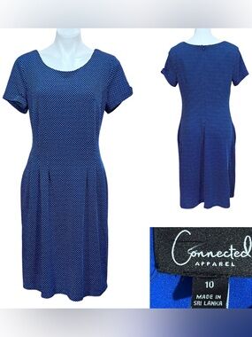 connected apparel dress sz 10 Blue‎ Polka Dot short sleeve knee length